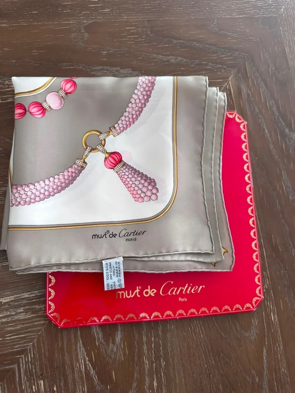 Cartier Vintage Silk Scarf Multicolor Hand Rolled Made in France
